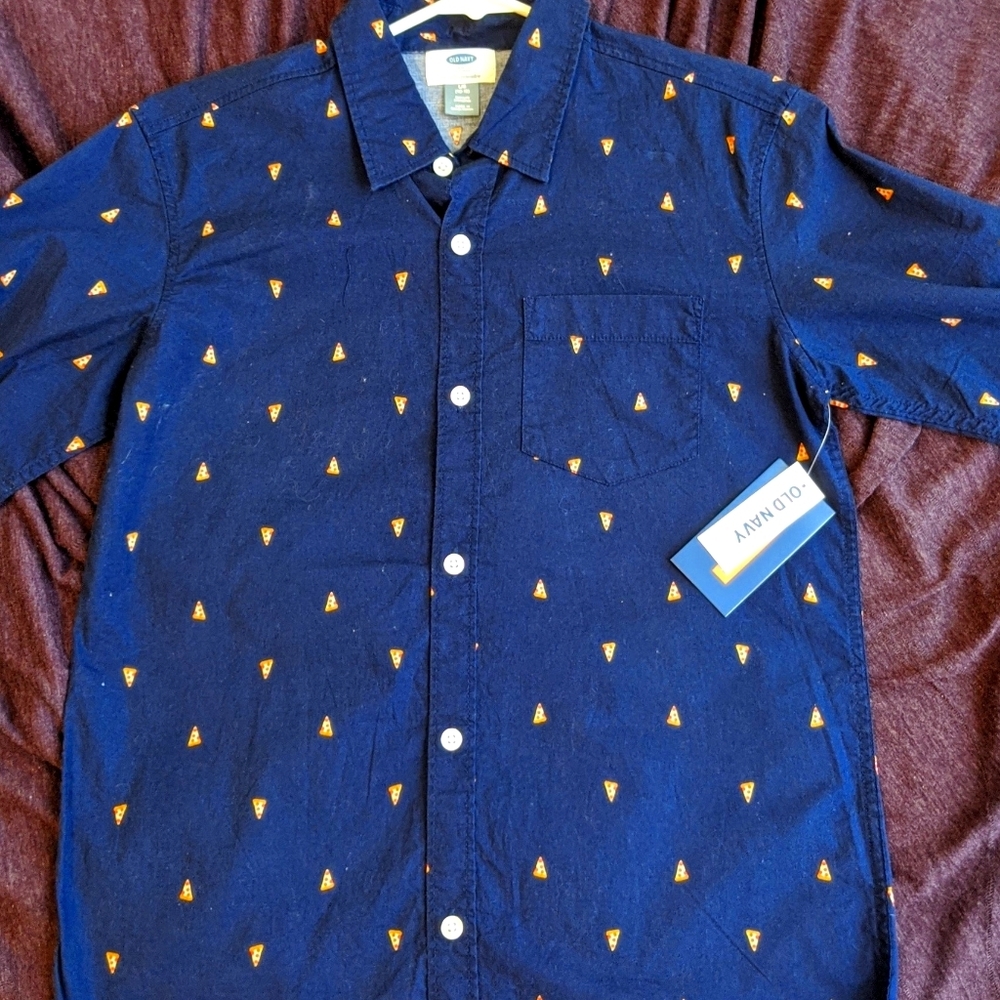 Boys Lg (10-16) Button Down Pizza Slice Top